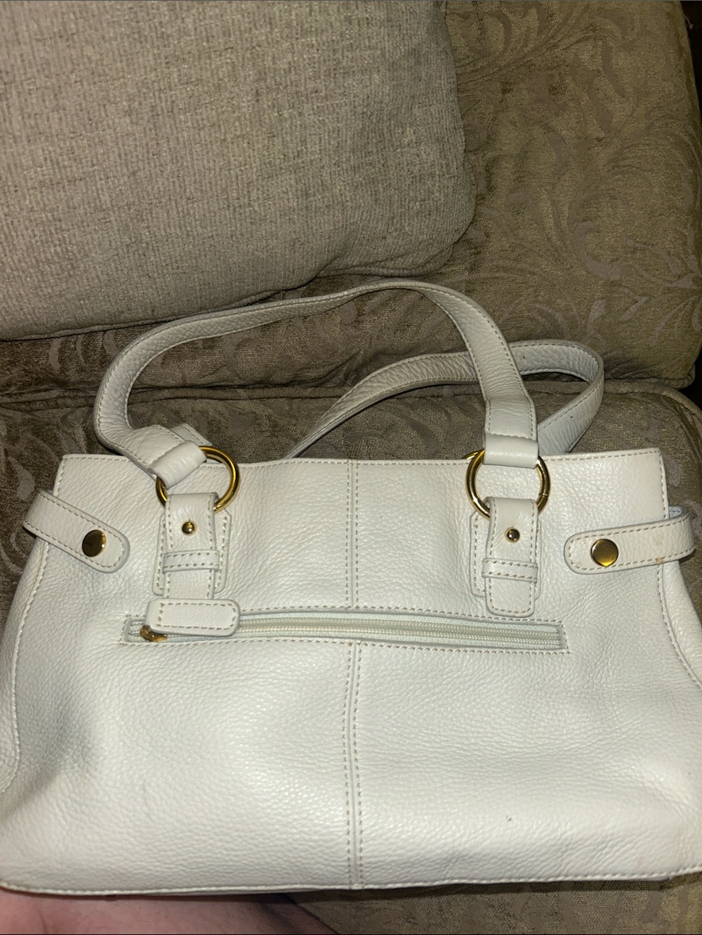 Classic White Leather Tote Handbag with Gold Hardware